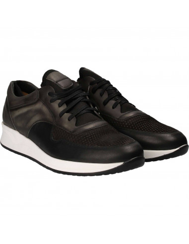Pantofi Barbati Casual Piele Negru cu Gri
