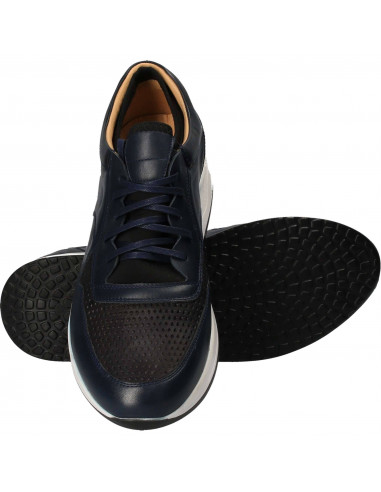Pantofi Barbati Casual Piele Albastru cu Negru