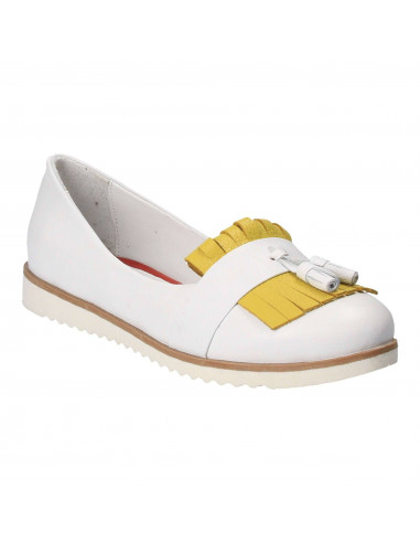 Pantofi Femei, piele, casual, alb cu galben