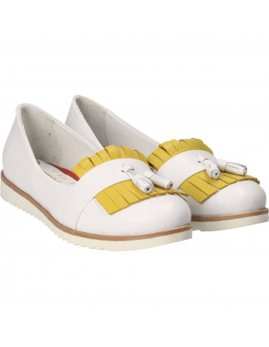 Pantofi Femei, piele, casual, alb cu galben