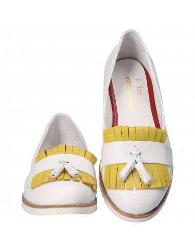 Pantofi Femei, piele, casual, alb cu galben