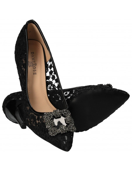 Pantofi Femei, Eleganti, Dame Rose, Negri, din dantela
