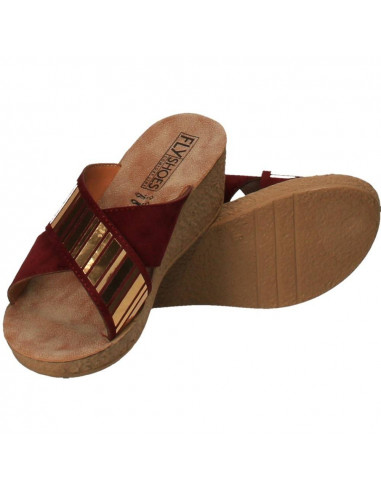 Saboti femei Bordeuax cu auriu, marca Fly Shoes