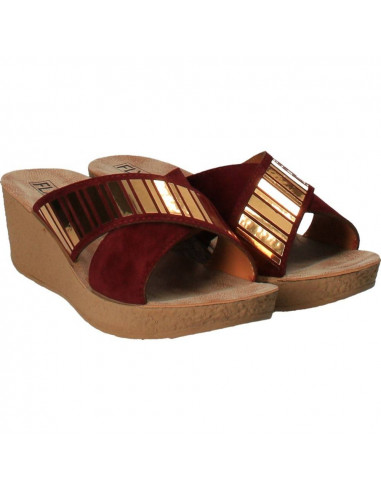 Saboti femei Bordeuax cu auriu, marca Fly Shoes
