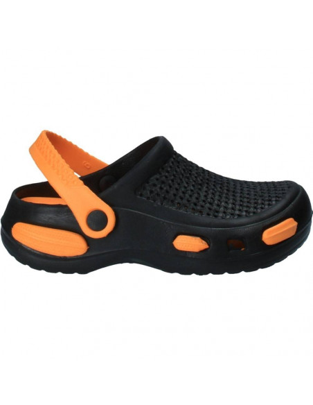 Saboti negri cu portocaliu, stil crocs, pentru femei
