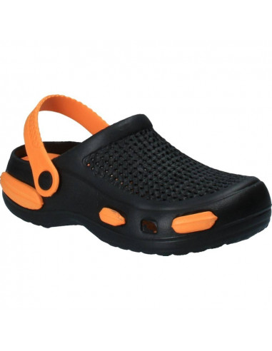 Saboti negri cu portocaliu, stil crocs, pentru femei