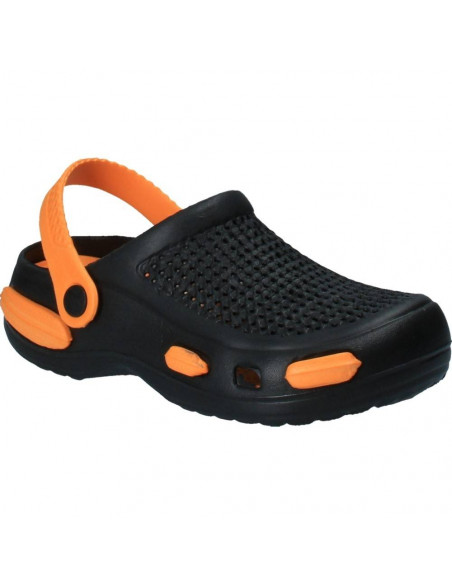 Saboti negri cu portocaliu, stil crocs, pentru femei