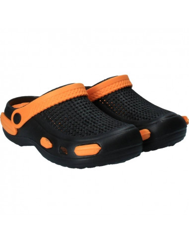 Saboti negri cu portocaliu, stil crocs, pentru femei