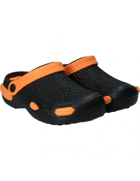 Saboti negri cu portocaliu, stil crocs, pentru femei