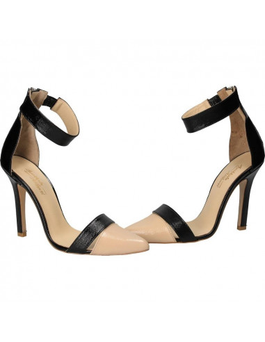 Pantofi fashion bej cu negru, piele naturala