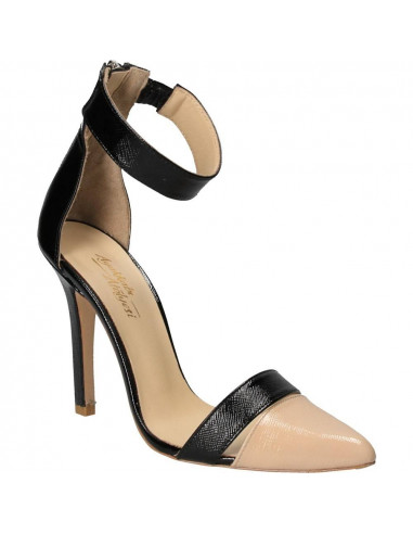 Pantofi fashion bej cu negru, piele naturala