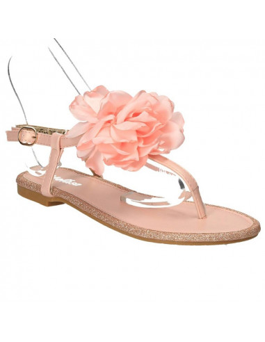 Sandale flip flops roz, cu floare satin, marca Mellisa