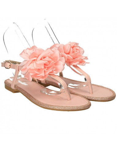 Sandale flip flops roz, cu floare satin, marca Mellisa