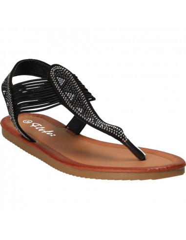 Sandale negre trendy, cu strasuri, Marca Flyfor