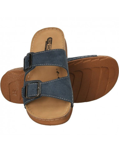 Saboti albastru jeans, cu doua catarame, pentru dama