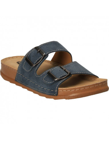 Saboti albastru jeans, cu doua catarame, pentru dama