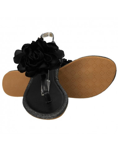 Sandale negre cu floare, trendy, marca Mellisa