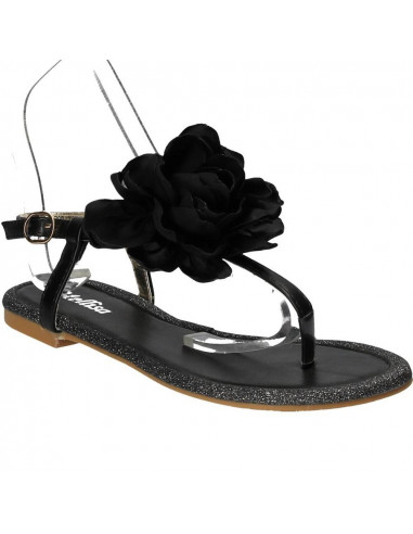 Sandale negre cu floare, trendy, marca Mellisa