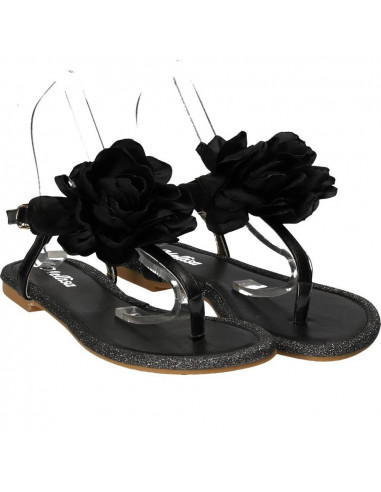 Sandale negre cu floare, trendy, marca Mellisa
