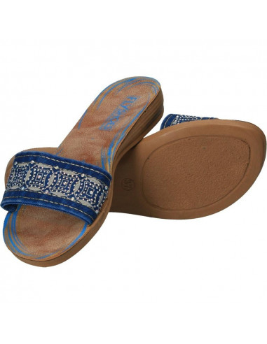 Papuci jeans cu strasuri, culoarea albastra