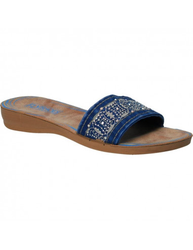 Papuci jeans cu strasuri, culoarea albastra