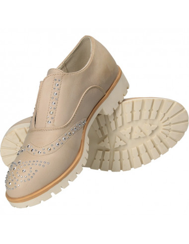 Pantofi de dama, casual, bej, cu strasuri