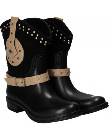 Cizme fashion, negre, din piele si PVC