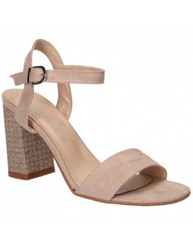 Sandale glamour, roz, cu toc mediu-inalt