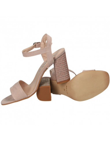Sandale glamour, roz, cu toc mediu-inalt