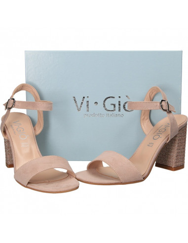 Sandale glamour, roz, cu toc mediu-inalt