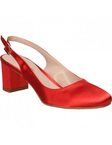 Pantofi de vara, stil elegant, satin rosu