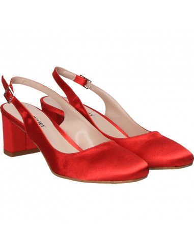Pantofi de vara, stil elegant, satin rosu