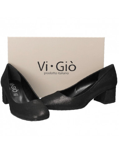 Pantofi negri, glamour, cu toc mic