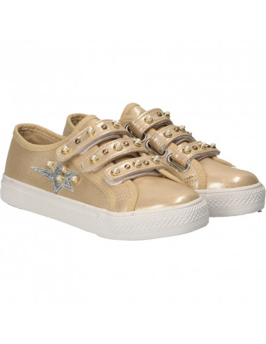 Pantofi trendy aurii, cu perle, pentru fete