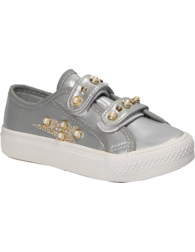 Sneakers argintii, cu scai, pentru copii
