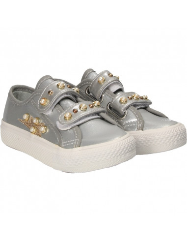 Sneakers argintii, cu scai, pentru copii