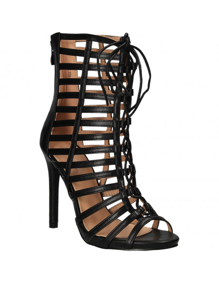 Sandale fashion, negre, cu toc inalt
