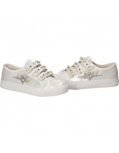 Espadrile alb perlat, cu scai, pentru fete