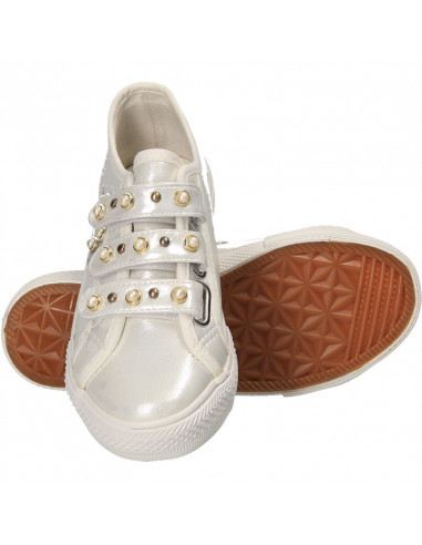 Espadrile alb perlat, cu scai, pentru fete