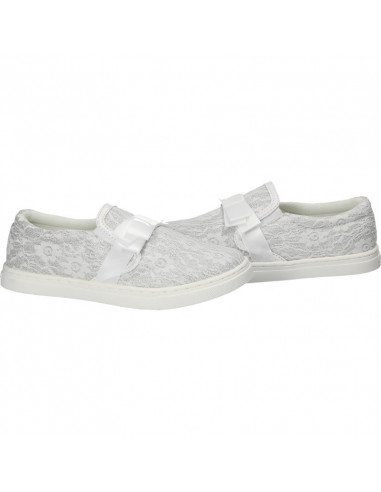 Espadrile albe, din dantela, cu funda