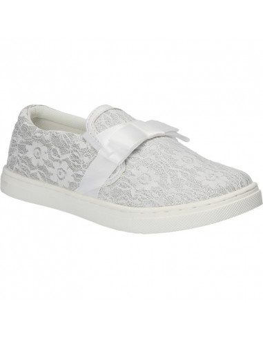 Espadrile albe, din dantela, cu funda