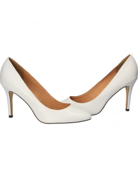 Pantofi cu toc, piele naturala, culoarea alba