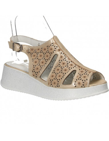 Sandale dama, glamour, bej auriu, piele