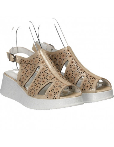 Sandale dama, glamour, bej auriu, piele