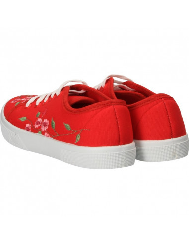 Tenisi de dama, rosii, broderie florala