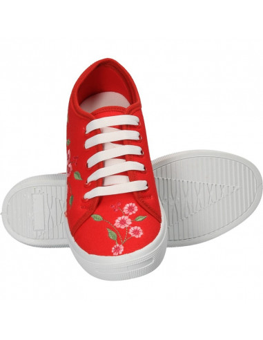 Tenisi de dama, rosii, broderie florala