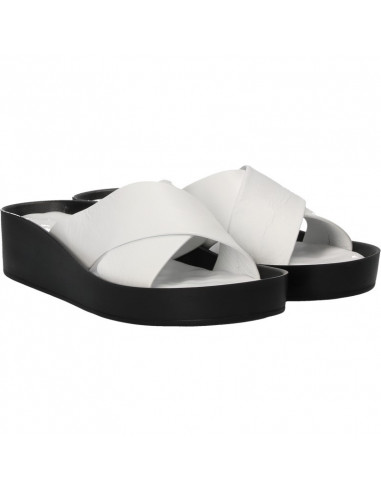 Saboti fashion, albi, piele naturala
