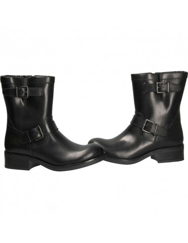 Cizme dama, negre, stil moto, din piele