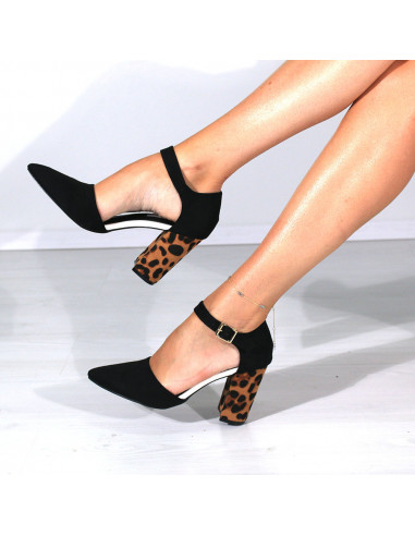 Pantofi de vara, animal print, toc mediu