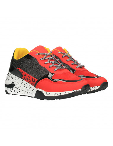 Sneakers rosu cu negru, animal print